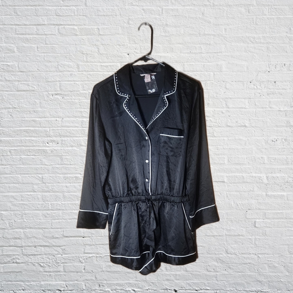 Victoria Secret Satin Romper With Sequence Detail Along Colar.Super Cute